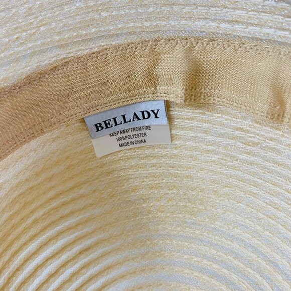 Bellady Wide Brim Church Hat VTG Champagne Wedding Sinamay Formal Church Derby - Picture 10 of 11
